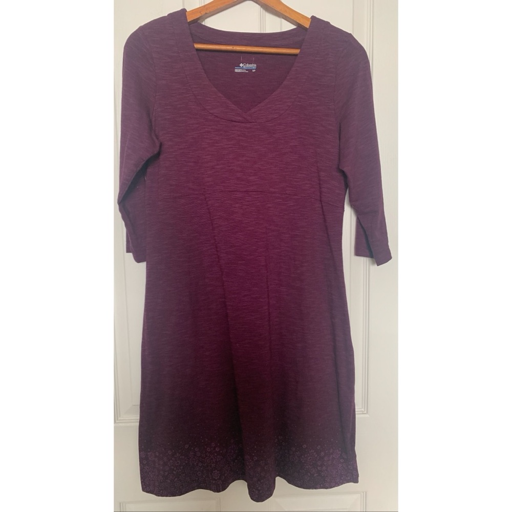 Columbia Plum 3/4 Sleeve Dress Floral Hem Women’s Size Small